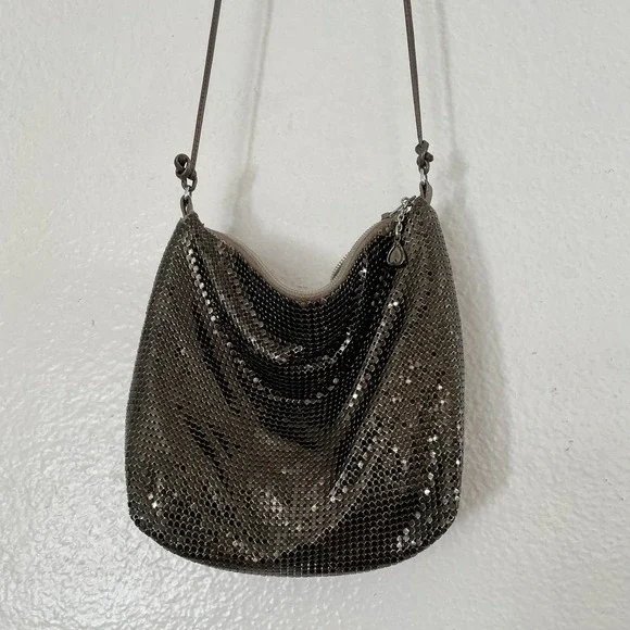 Vintage Whiting & Davis Gunmetal Mesh Shoulder Evening Y2K Minimal Glam Purse - Picture 3 of 7